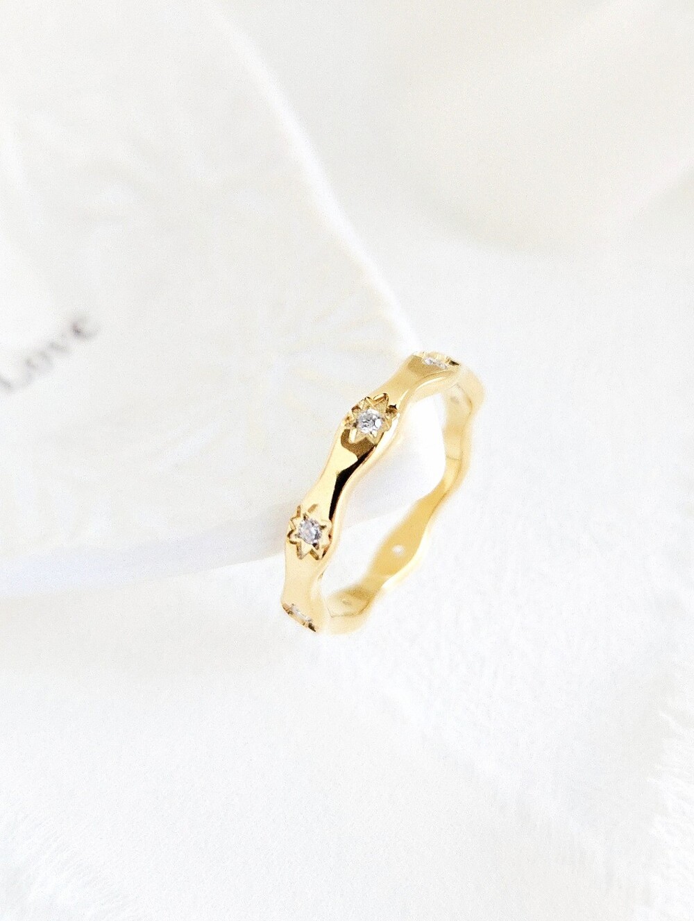 Gold Dainty Wavy Zircon Starburst Ring - Picture 4 of 7